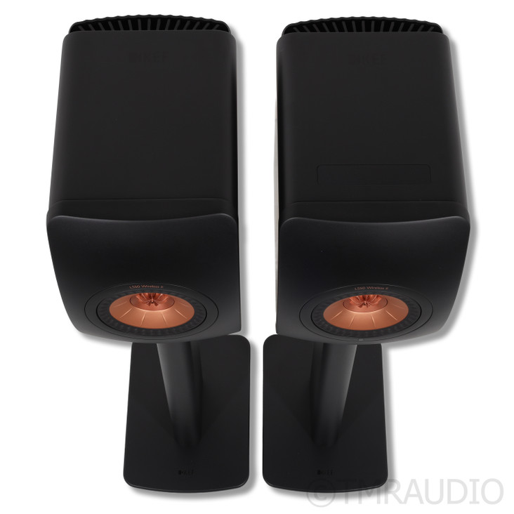 KEF LS50 Wireless II Active Bookshelf Speakers; Carbon Black Pair w/ Stands