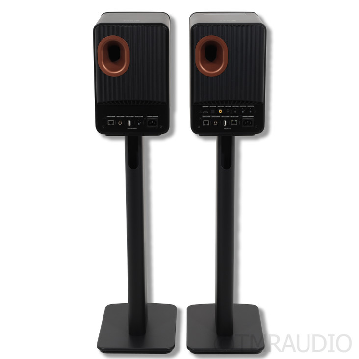 KEF LS50 Wireless II Active Bookshelf Speakers; Carbon Black Pair w/ Stands
