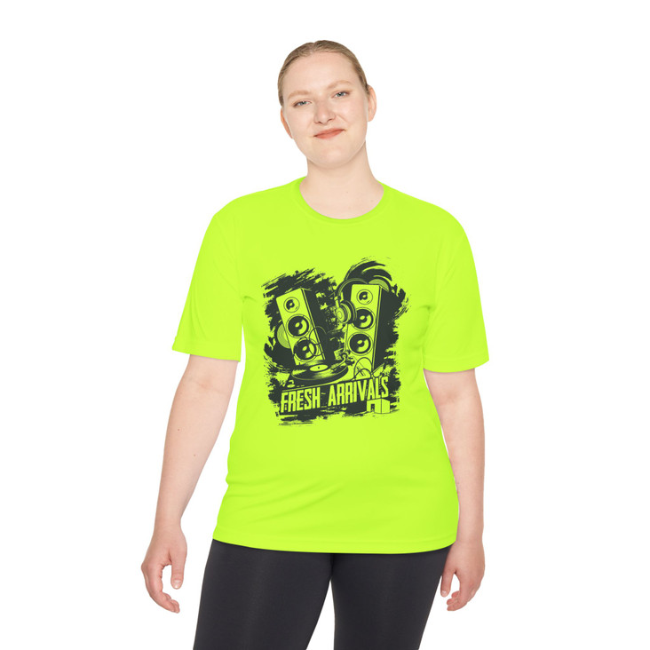 Music Speaker Graphic Tee — "Fresh Arrivals" Moisture‑Wicking Performance Shirt