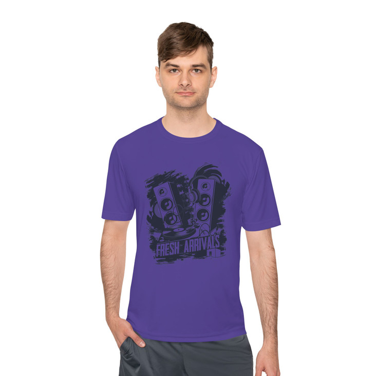 Music Speaker Graphic Tee — "Fresh Arrivals" Moisture‑Wicking Performance Shirt