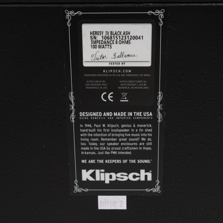 Klipsch Heresy IV Floorstanding Speaker; Black Ash Pair