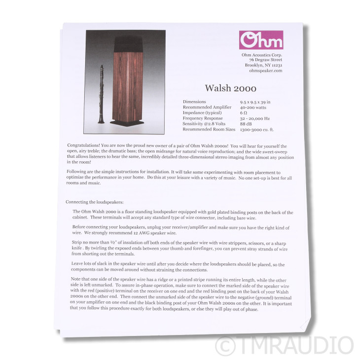 Ohm Walsh 2000 Tall Floorstanding Speaker; Espresso Pair