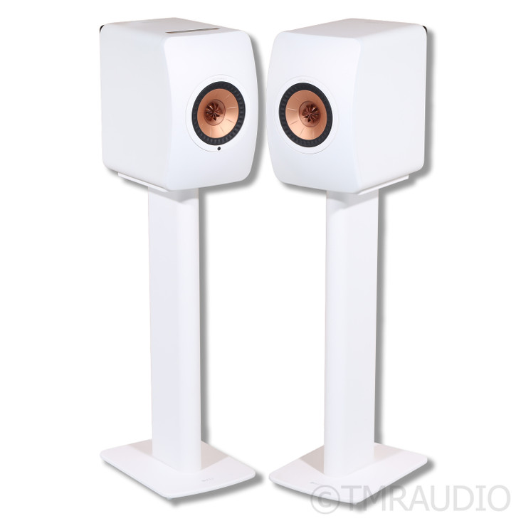 KEF LS50 Wireless II Active Bookshelf Speakers; White Pair with Stands