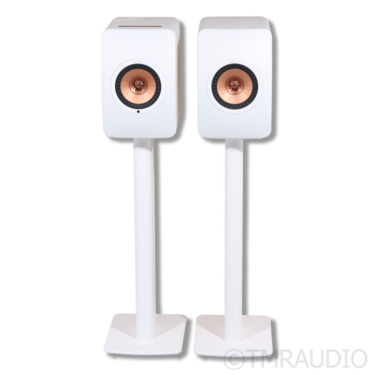 KEF LS50 Wireless II Active Bookshelf Speakers; White Pair with Stands
