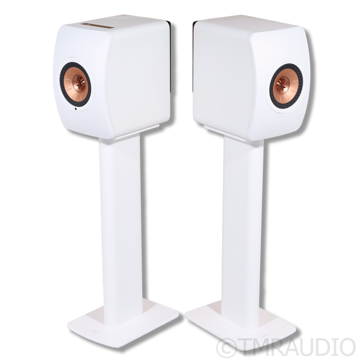 KEF LS50 Wireless II Active Bookshelf Speakers; White Pair with Stands