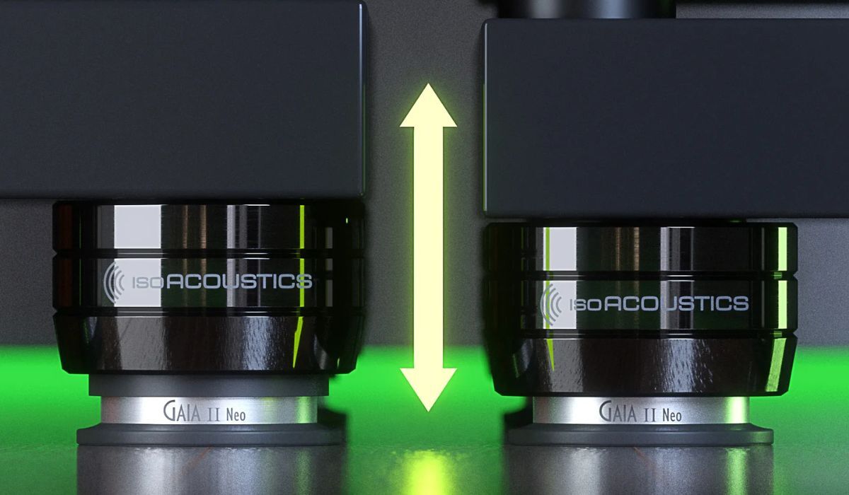 IsoAcoustics Gaia I Neo Isolators showing adjustable height