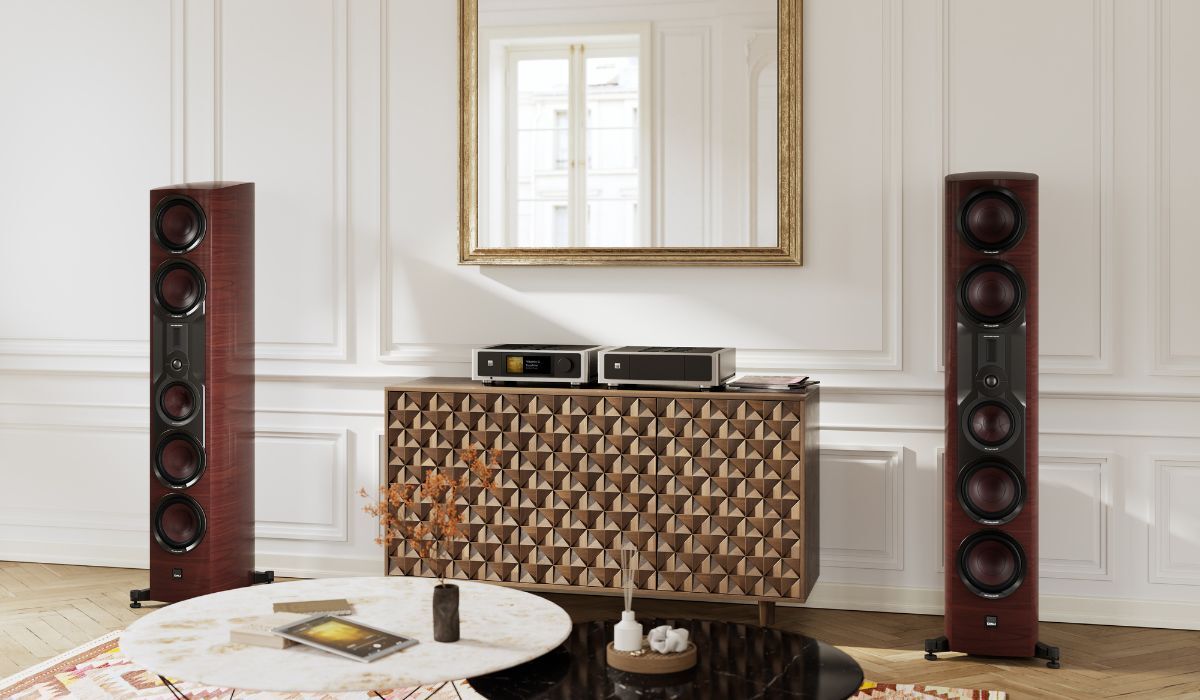 NAD M23 V2 in listening room with NAD Master series preamplifier