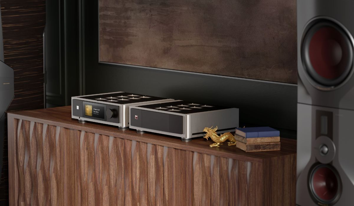 NAD M33 V2 BluOS Streaming Integrated Amplifier lifestyle shot with NAD Masters series components and DALI speakers