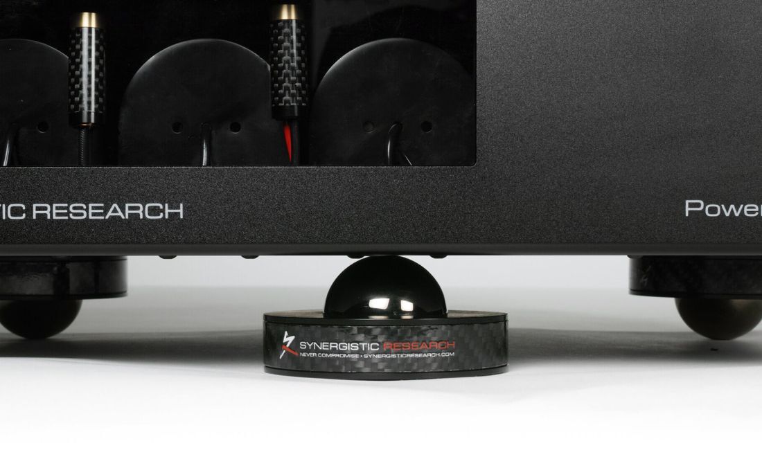 Synergistic Research MiG SRX Mechanical Interface Grounding Footers, in place under Synergistic Research power conditioner