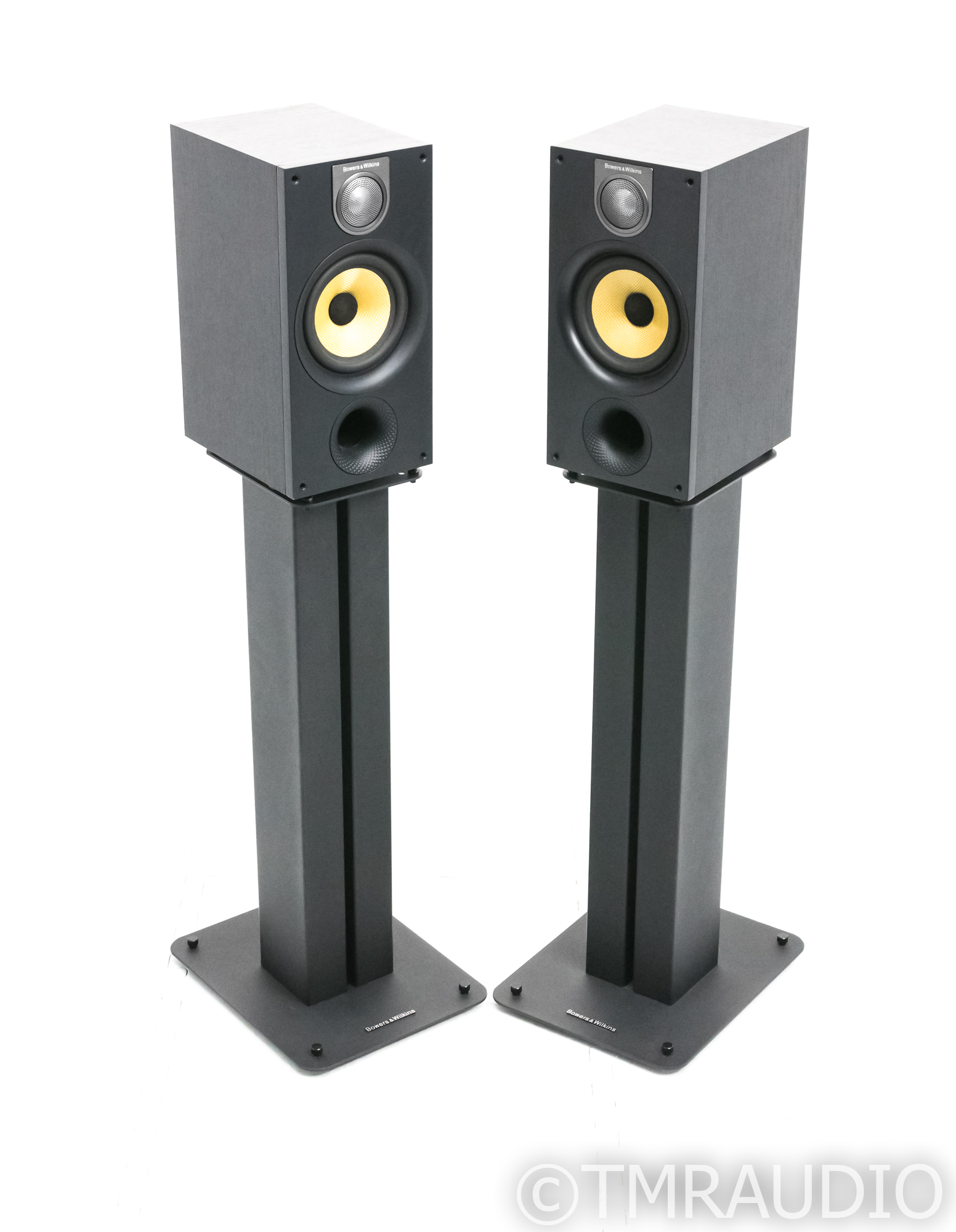 B&W 686 S2 Bookshelf Speakers; Black Ash Pair w/ Stands (No Grills)