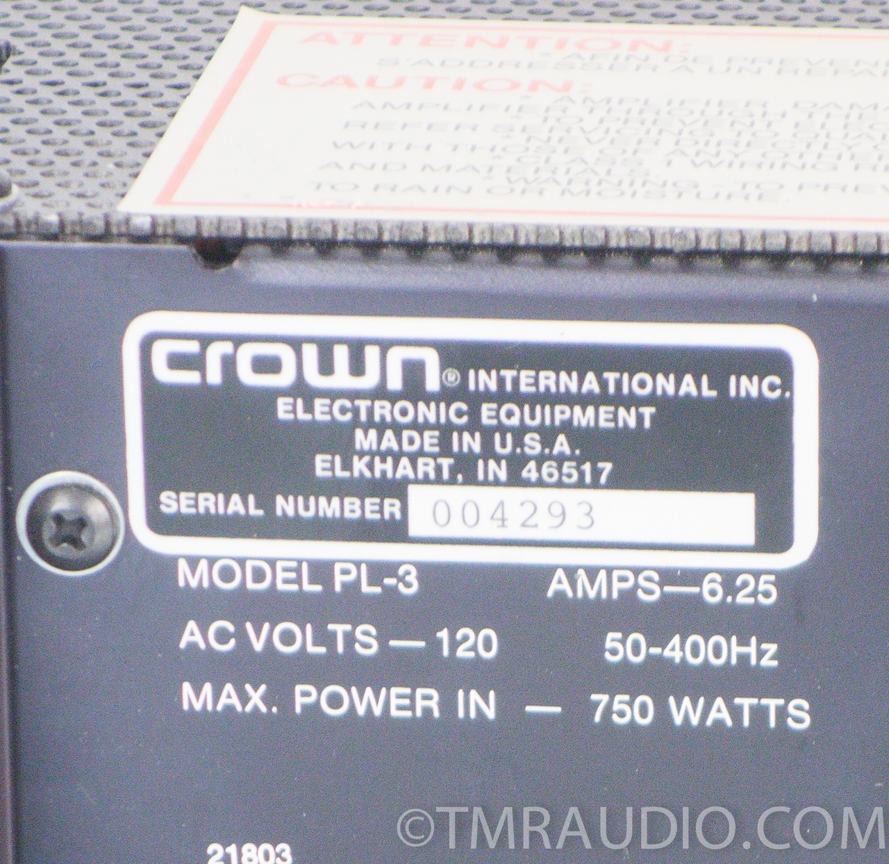 Crown Power Line Three; PL-3 Stereo Power Line Amplifier