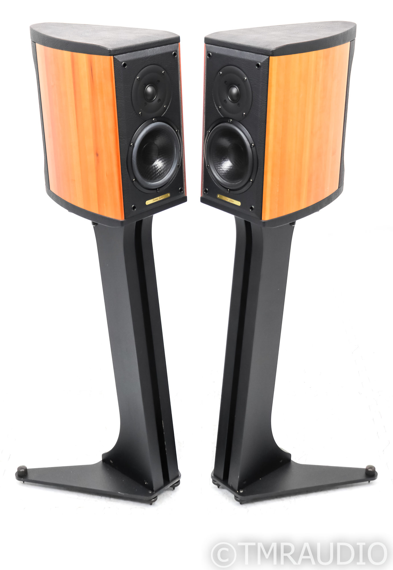 Sonus Faber Liuto Bookshelf Speakers; Black Leather Cherry Pair