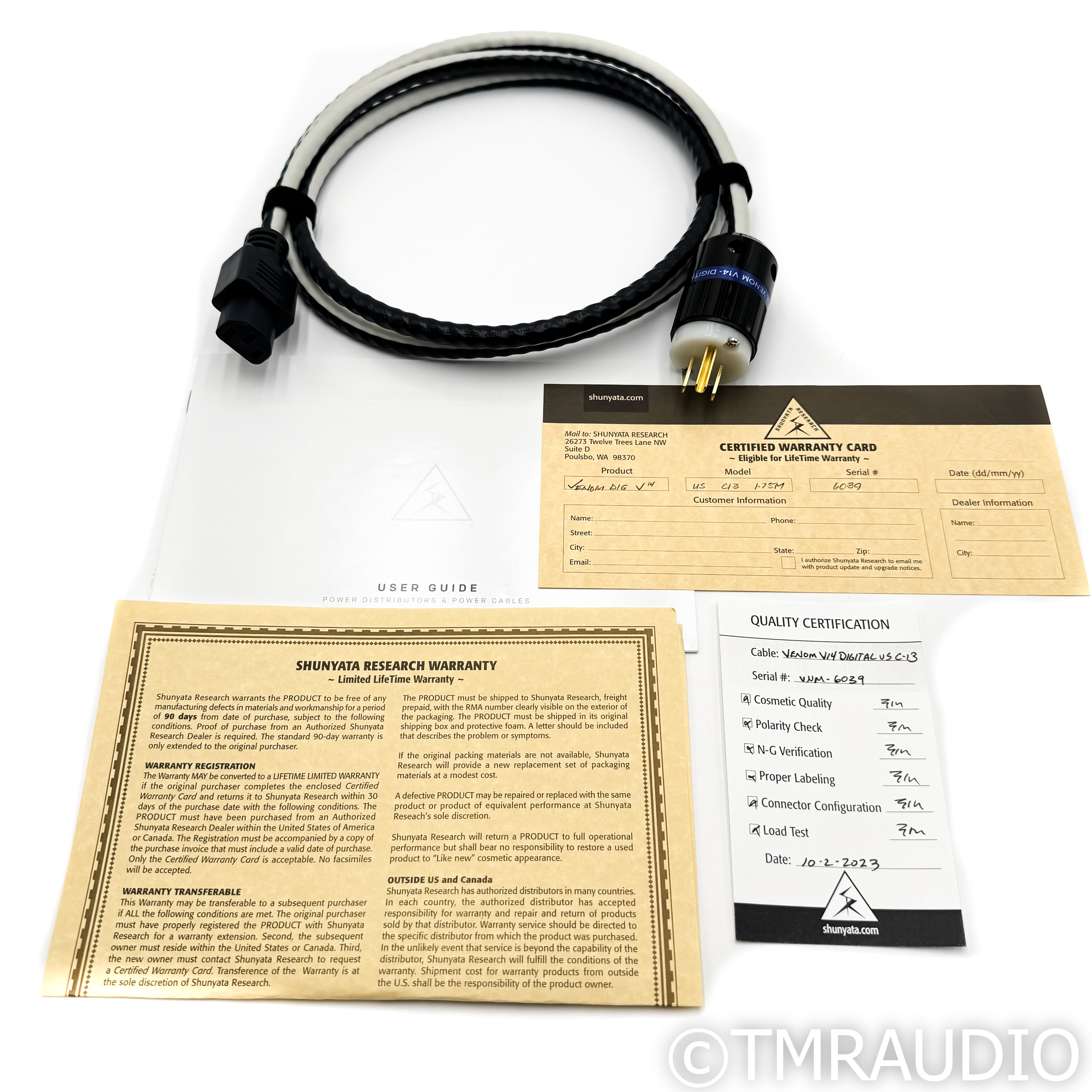 Shunyata Research Venom V14 Digital Power Cord; 1.75m AC Cable