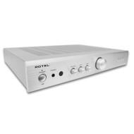 Rotel A8 Stereo Integrated Amplifier, silver finish left angled view