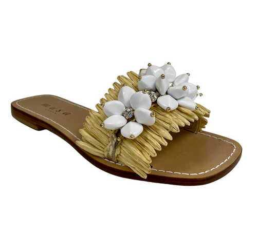 Raffia Flower/Crystal Slide