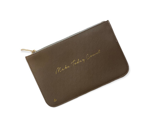 LEATHER QUOTE ZIPPER POUCH