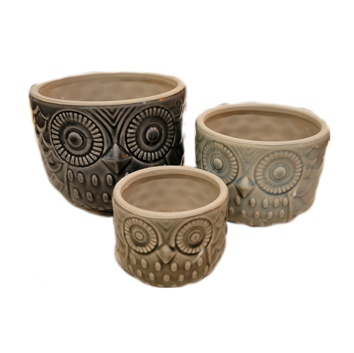 STONEWARE OWL CONTAINER