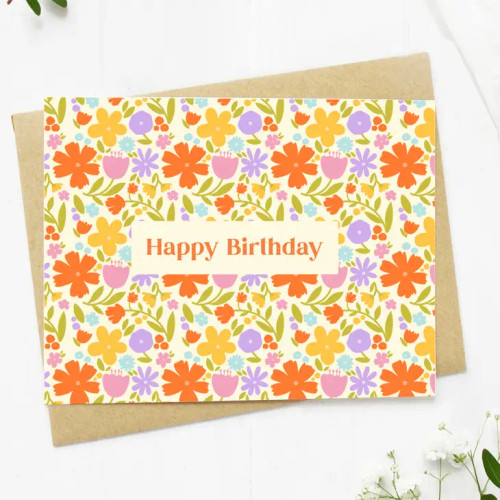 LANDSCAPE FLORAL HAPPY BIRTHDAY CARD