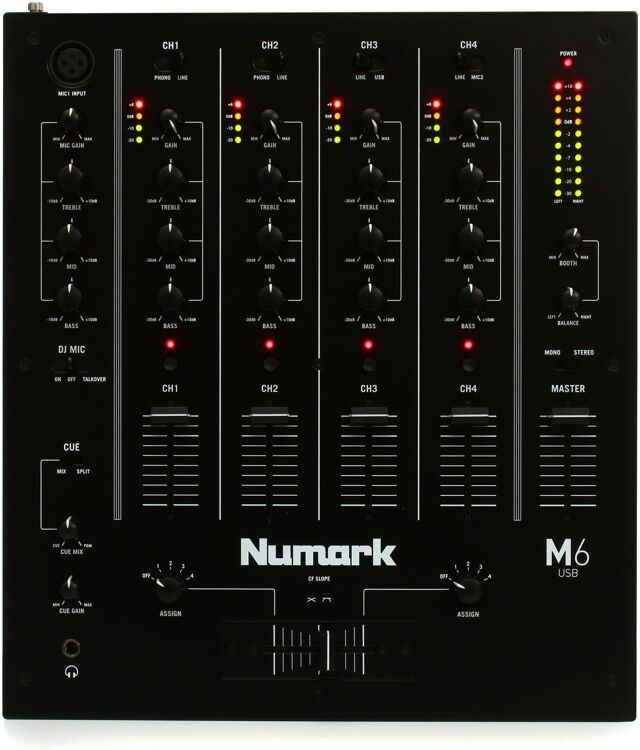 Numark M6 USB Black 4Channel USB DJ Mixer For Use w/ DJ Turntables