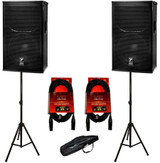 2x Yorkville EF12P Elite Series 2400W Powered Speakers + Stands +  XLR Cables