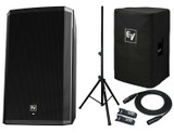 EV ZLX15BT 15" Active DJ 1000W PA Bluetooth Speaker + ZLX-15-CVR + Stand & Cable