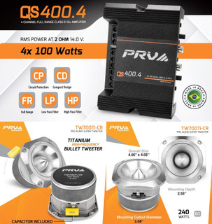 PRV Audio QS400.4 Compact 4-Channel Amplifier & 4x PRV TW700TI-CR Super Tweeters