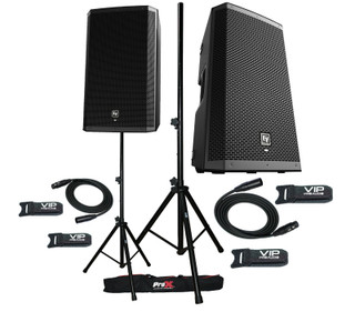 2x EV ZLX-12P G2 Active DJ 1000W PA Bluetooth Speaker + Stands w/ Bag and Cables