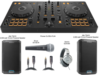 Pioneer DDJ-FLX4 DJ Controller, Rekordbox & Serato Compatibility + 2x Alto TS410 10" Speakers + Accessories