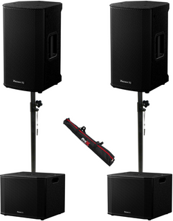 2x Pioneer DJ XPRS102 10" Powered Speaker 2000W with DSP + 2x XPRS1152S 15" Subwoofers + Accessories