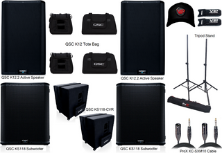 2x QSC K12.2 Active 12" PA / DJ Powered Speaker 2000W + 2x QSC KS118 18" Active Subwoofer 3600W + Accessories