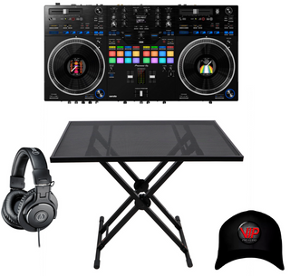 Pioneer DDJ-REV7 Scratch-style DJ controller for Serato DJ Pro + Headphones + X Stand with Table Top