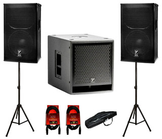 (2) Yorkville EF12P 12" 2400W Active Speakers + (1) PS15S + (2) Stands + 2x 25FT XLR