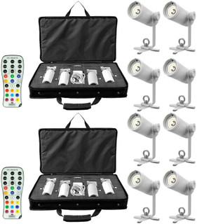 2x Chauvet EZpin Pack 4 Battery Powered Pinspot Light Fixtures w IRC Remote & Case