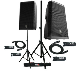 2x EV ZLX-15BT Active DJ 1000W PA Bluetooth Pro Speaker + Stands w/ Bag & Cables