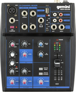 Gemini GEM-05USB 5-CHANNEL BLUETOOTH Recording Live Sound Mixer, w/ USB Playback