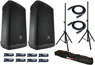 2x JBL EON715 15" Powered Speaker w Bluetooth 1300W + 2x Cables + Stands & Bag