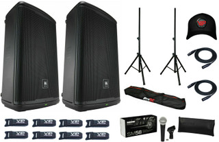 2x JBL EON715 15" Powered Speaker 1300 Watts + SM58-LC Microphone + Accessories