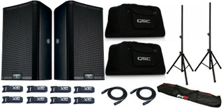2x QSC K12.2 Powered PA Speaker 2000W + 2x K12 Totes + 2x Stands w/ bag + Cables