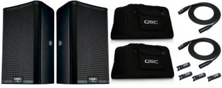 2x QSC K12.2 2-Way Powered PA /DJ Speaker 2000W + 2x QSC K12 Totes + 2x Cables