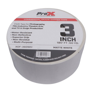 ProX XGF-360WH 3 Inch 180FT 60YD Matte White Commercial Grade Gaffer Tape Pros