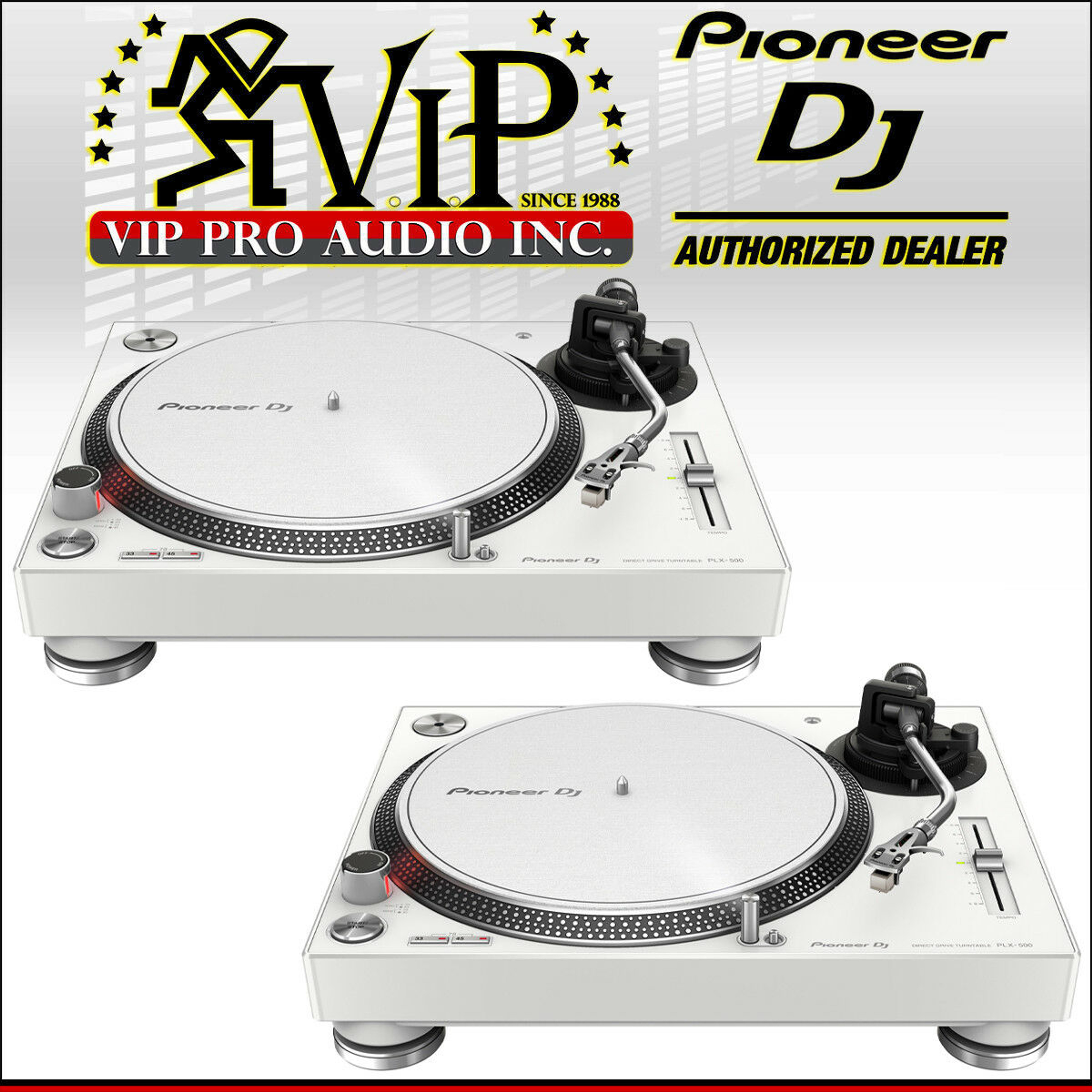 2x Pioneer PLX-500 Direct Drive Vinyl DJ Turntable PLX500W (White)