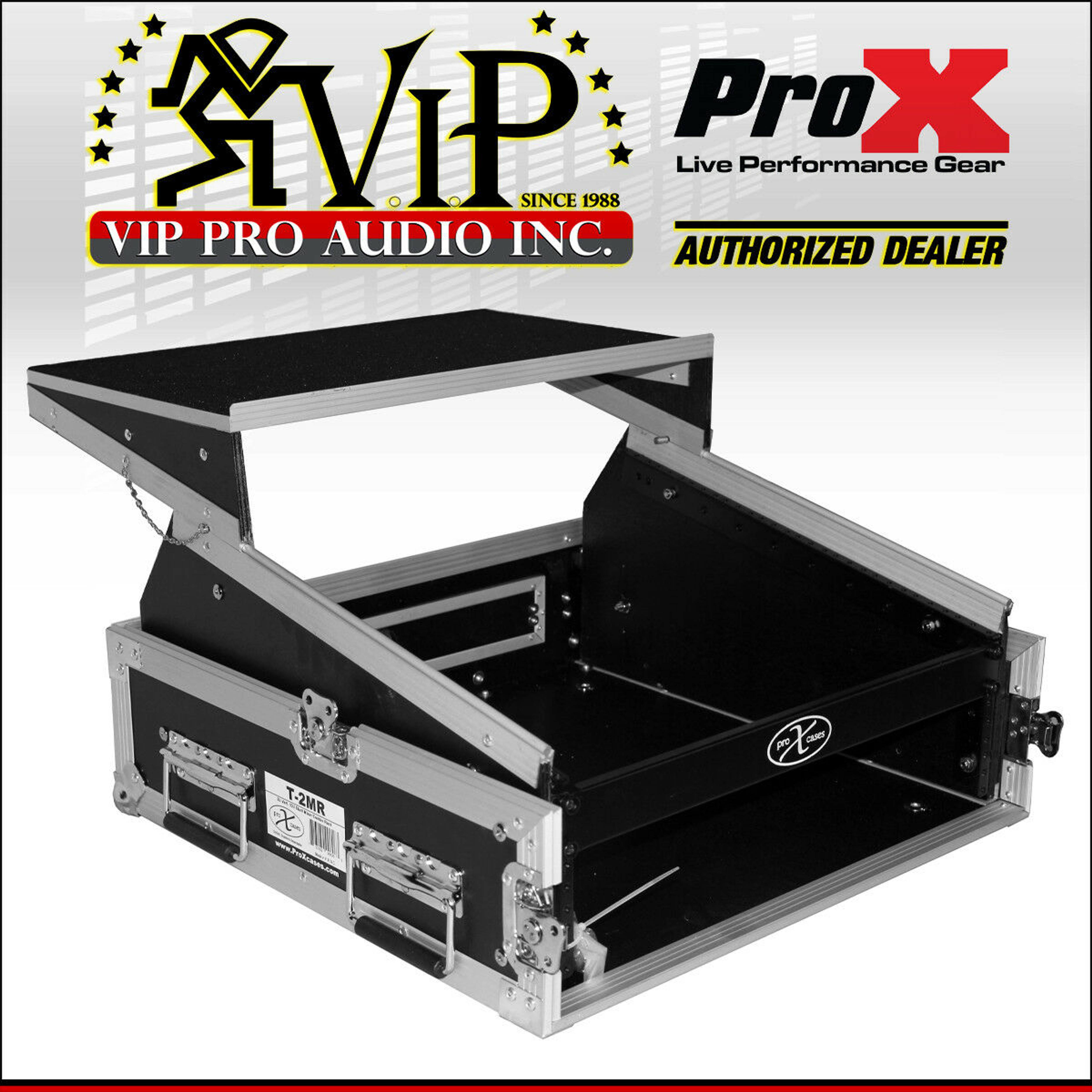 ProX T-2MRLT DJ Rack 2U Bottom x10U Mixer Slanted Top Flight Case w/Laptop  Shelf - VIP Pro Audio