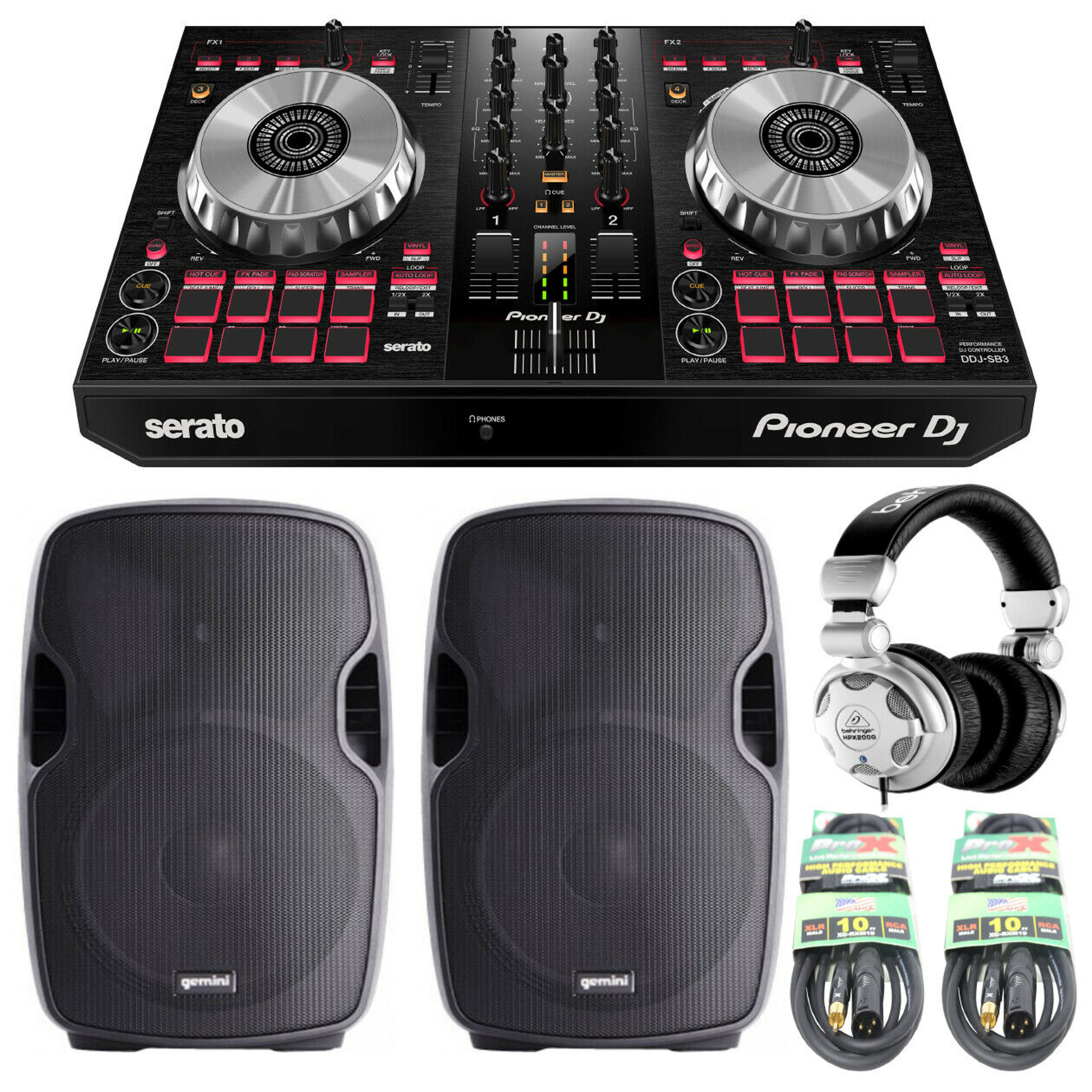 Pioneer Ddj Sb3 2 Channel Dj Controller 2 Gemini 8 Speakers Headphones Cables Pioneer Ddj Sb3 2 Channel Dj Controller 2 Gemini 8 Speakers Headphones Cables