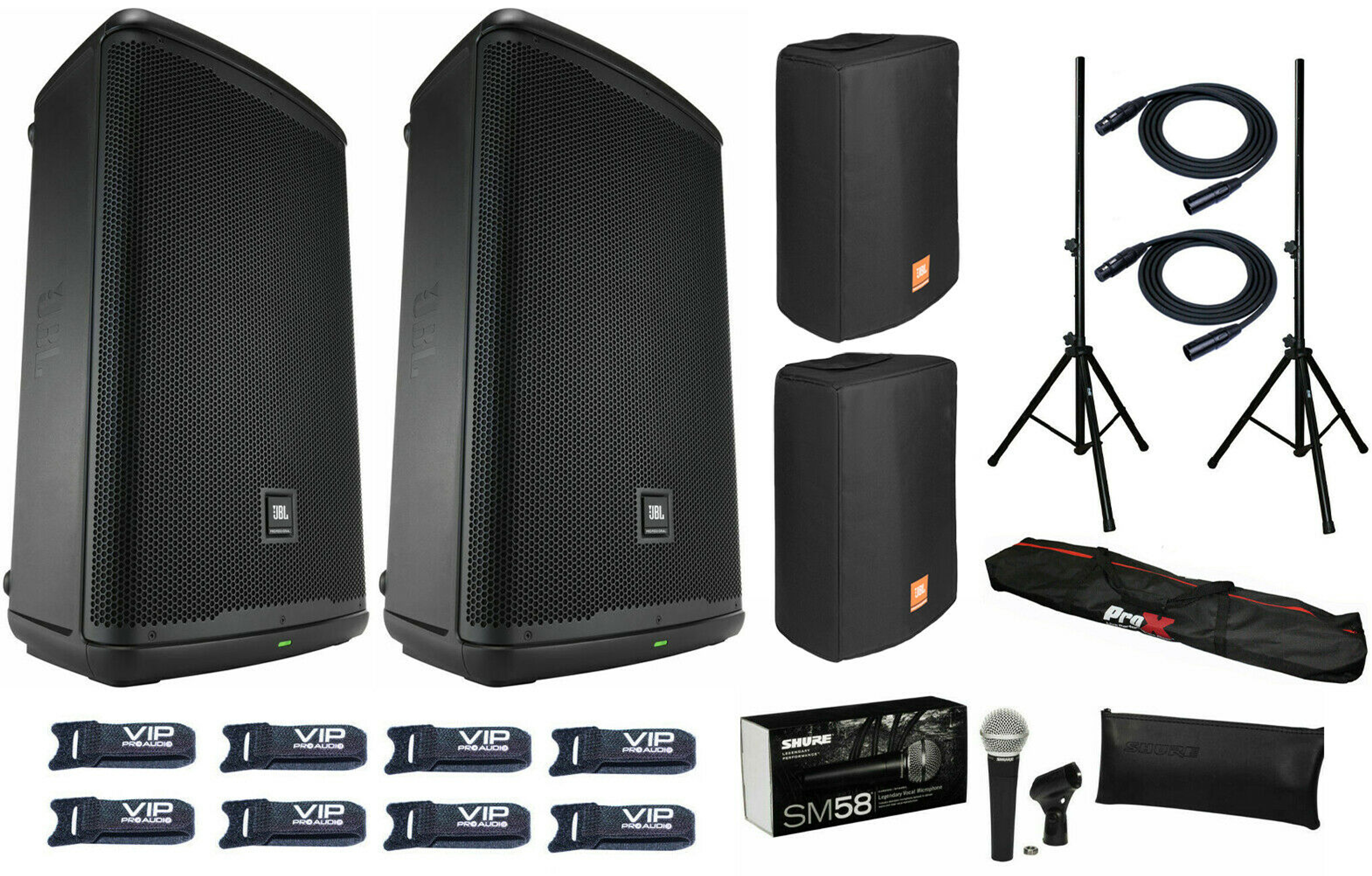 2x JBL EON715 15" Active Speaker 1300W + 2x EON715-CVR, SM58LC MIC +  Accessories