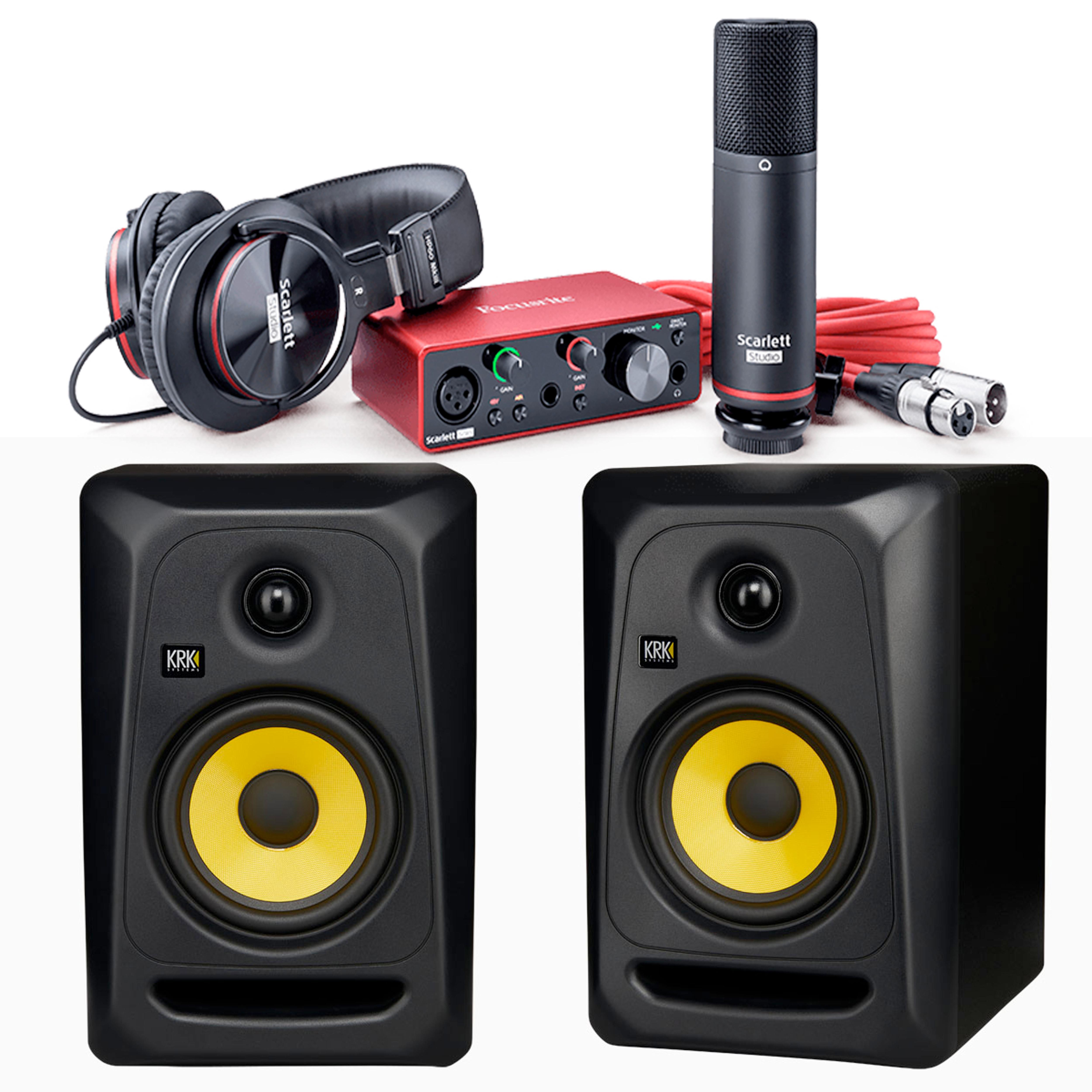 KRK Rokit Classic 5 (Pair) + Desktop Monitor Stands + Leads Bundle