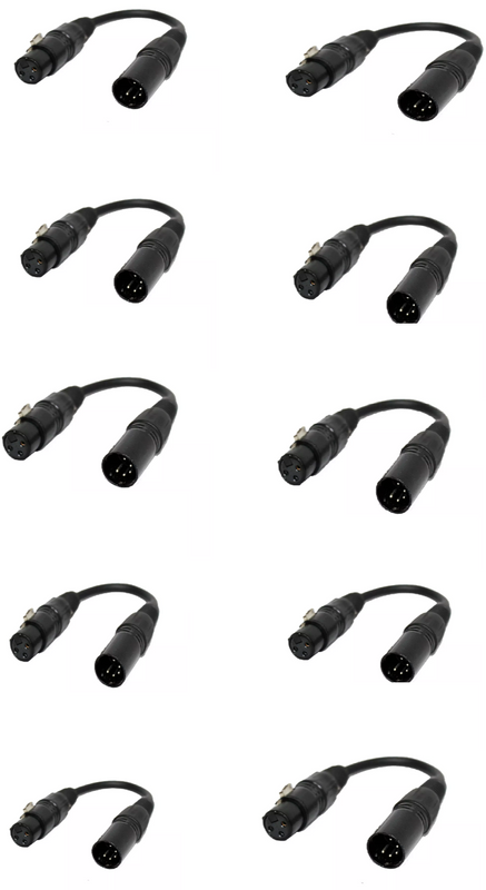 10X ProX XC-DMX5M3F 6" DMX Male 5-Pin to DMX Female 3-Pin Coupler Patch Cable