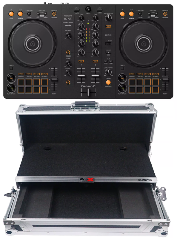 Pioneer DDJ-FLX4 2-Ch DJ Controller, Rekordbox and Serato Compatibility + ProX X-DDJFLX4LT Case