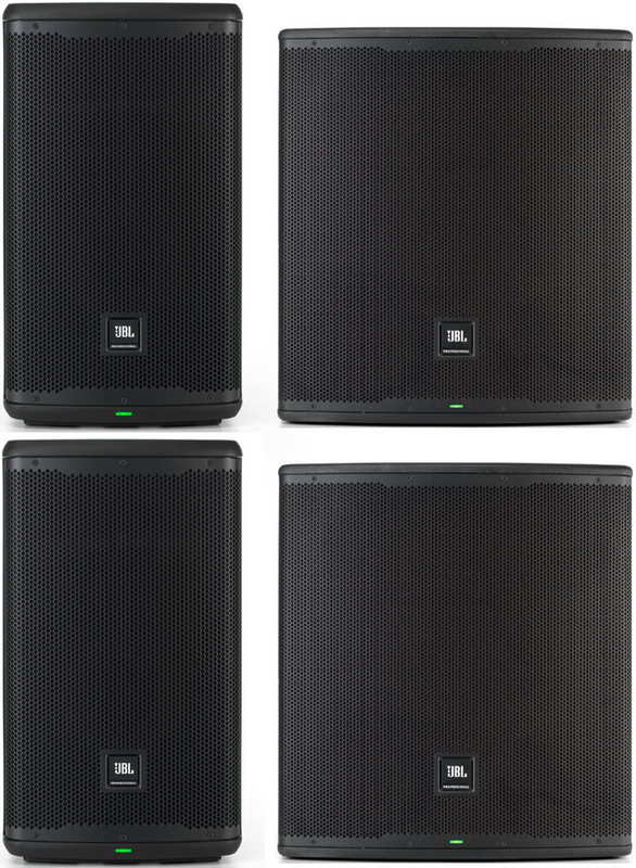 2x JBL EON710 10" Powered Speakers with Bluetooth 1300W + 2x JBL EON718S 18" Powered Subwoofers 1500W