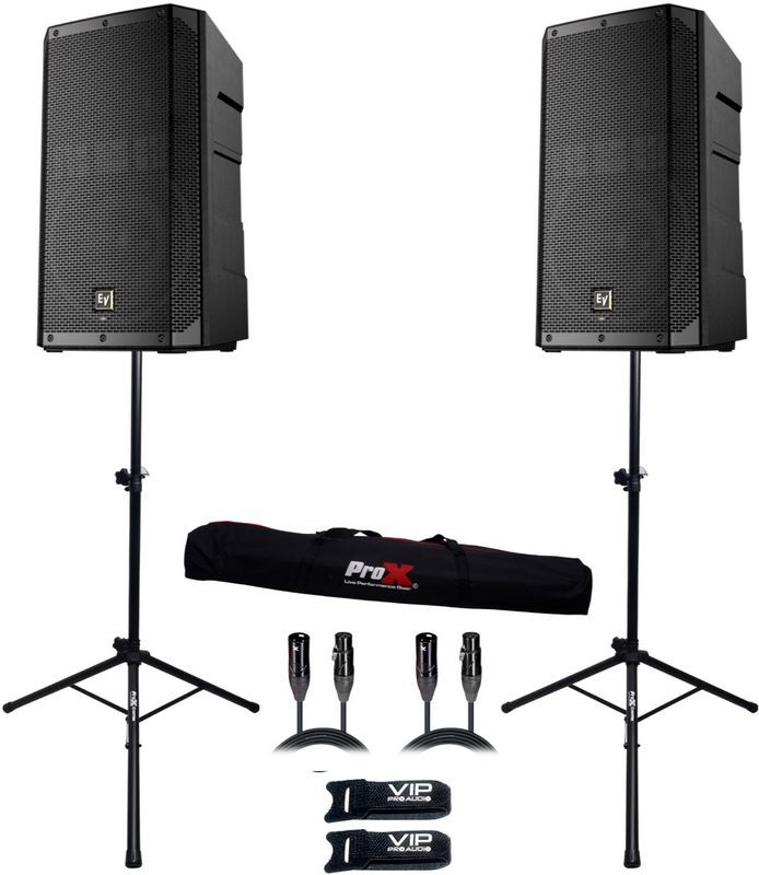 2x Electro-Voice ELX200-12P Active 12" 1200 Watts Class-D Amplified EV Powered Speakers + Accessories