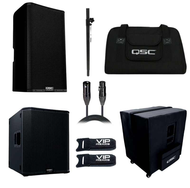 QSC K12.2 Active 12" 2-way 2000 Watts PA / DJ Powered Speaker + QSC KS118 18" Subwoofer 3600W + Accessories